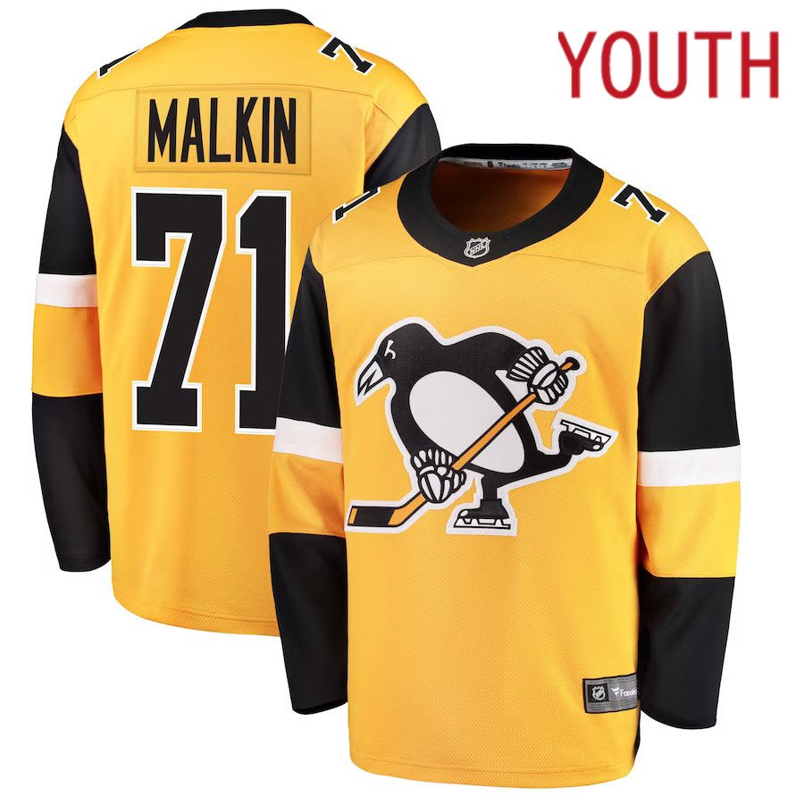 Youth Pittsburgh Penguins 71 Evgeni Malkin Fanatics Branded Gold Alternate Breakaway Player NHL Jersey